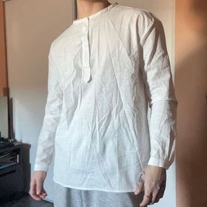 men’s small white half button long sleeve shirt